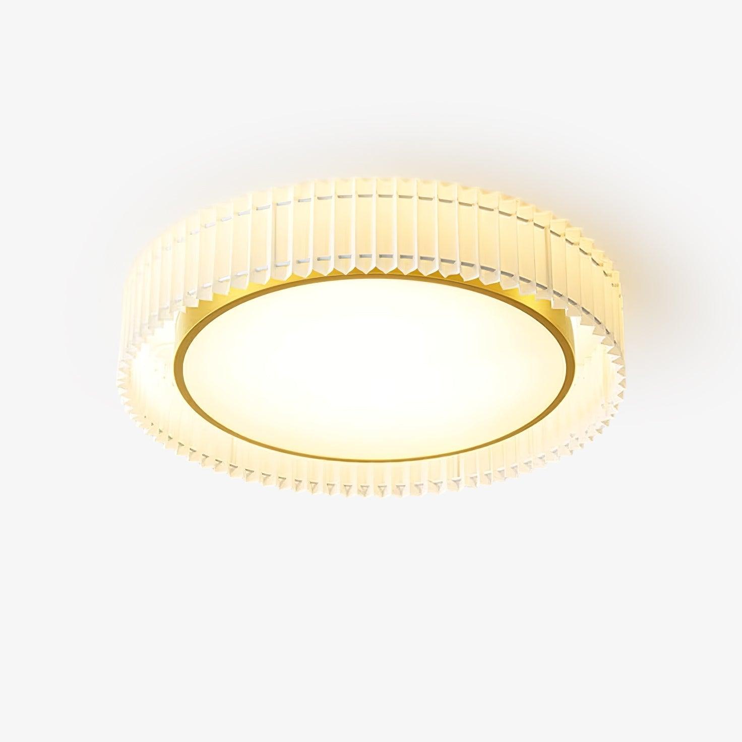 Plafonnier Rond Plissé En Tissu Avec LED Intégrée Et Lumière Chaude