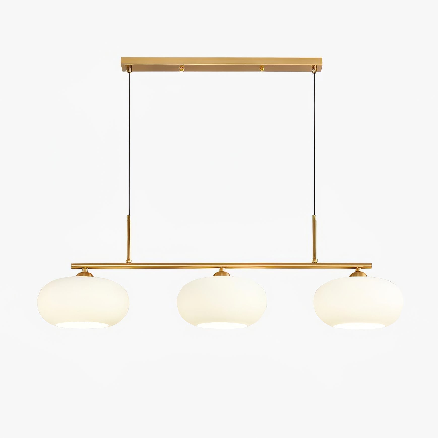 Suspension Linéaire à Trois Globes Dorés pour Tables à Manger Lumière Chaleureuse