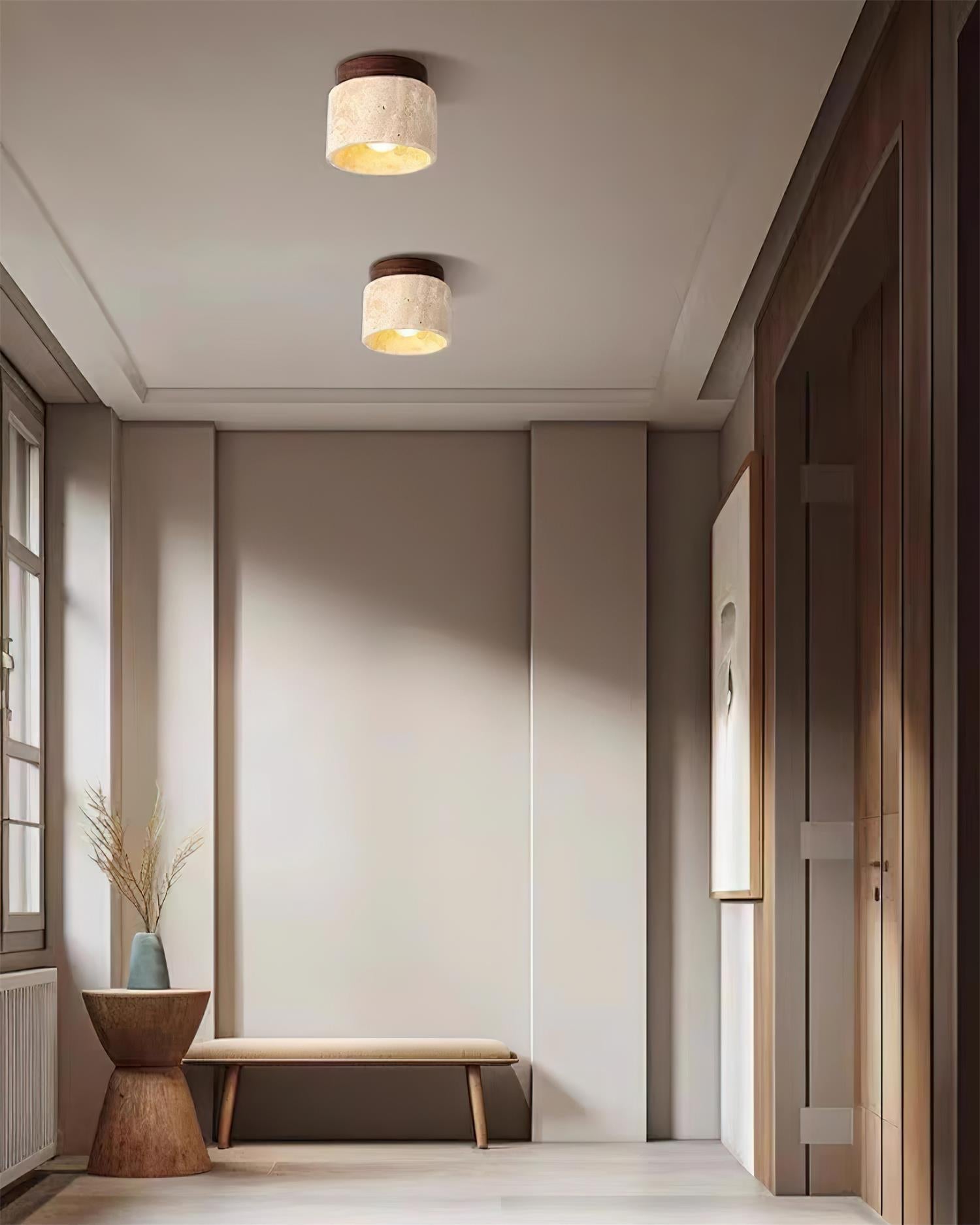 Plafonnier Travertin Et Bois Naturel Pour Ambiance Chaleureuse