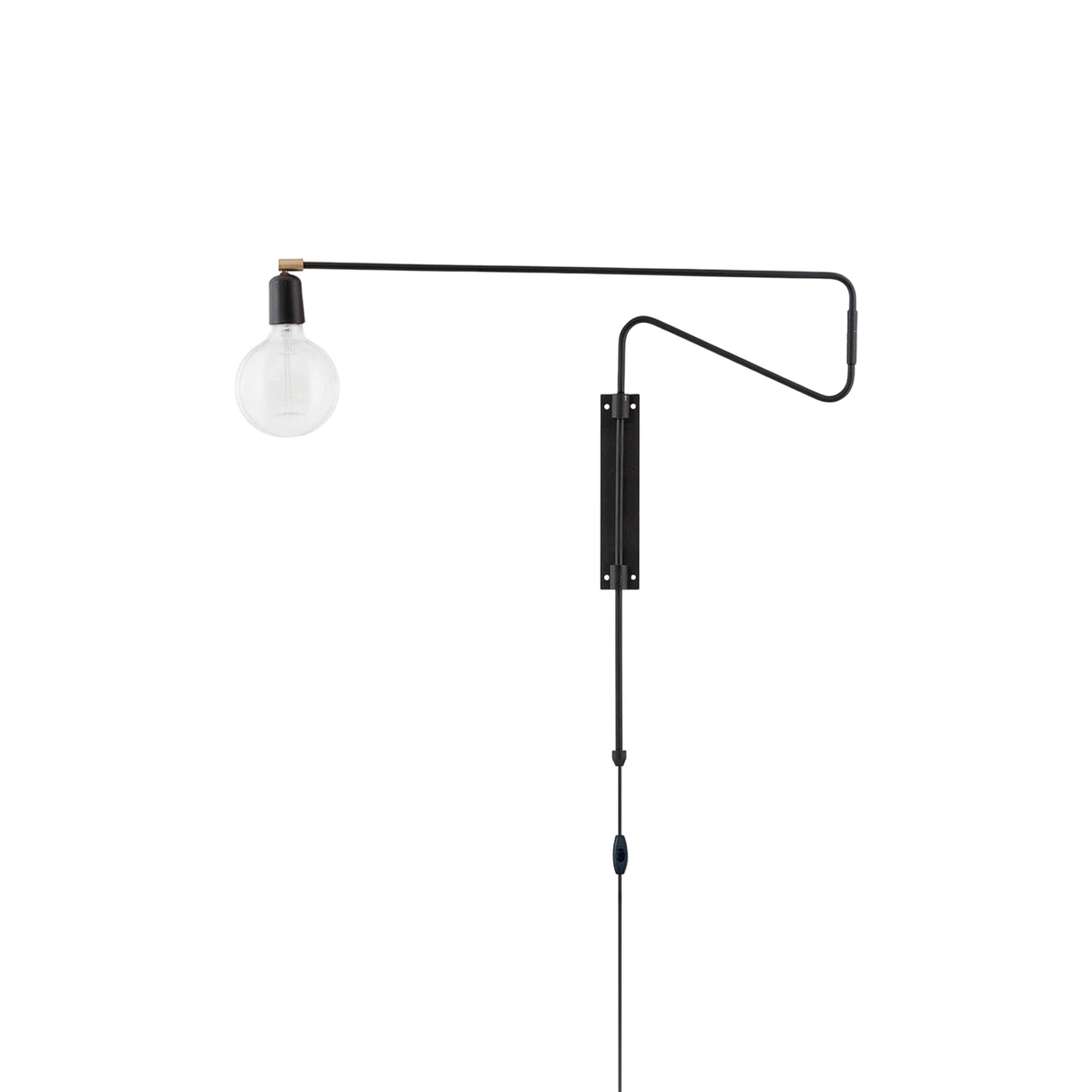 Lampe Applique Murale Balançoire en Métal Noir et Laiton, Design Moderne