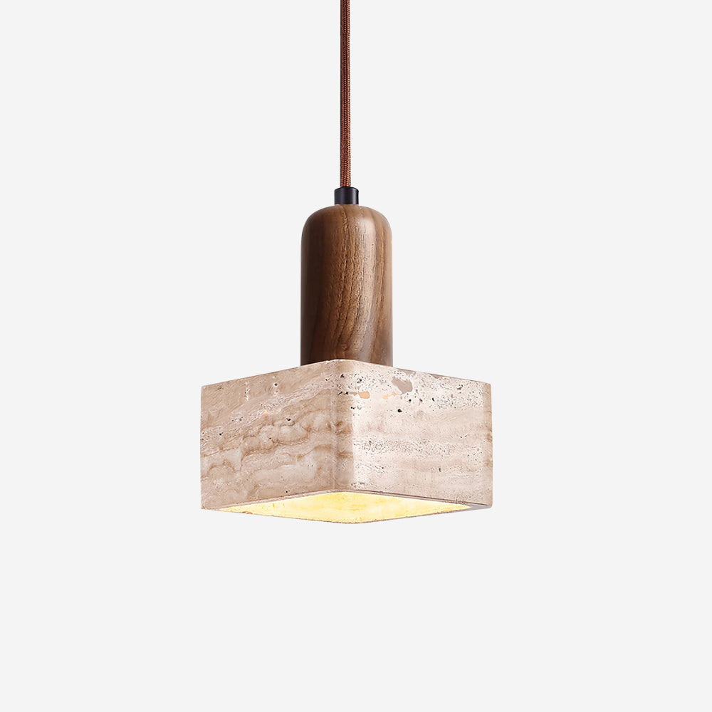 Lustre Suspendu Carré Avec Travertin Pour Éclairage Élégant