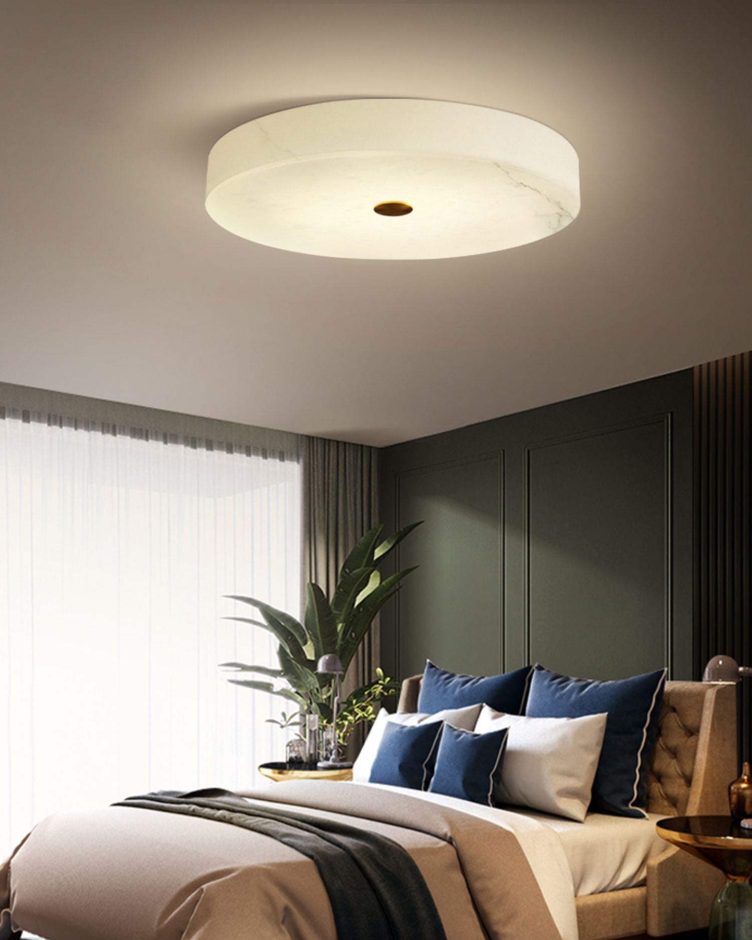 Plafonnier Albâtre Moderne en Laiton avec Éclairage Led