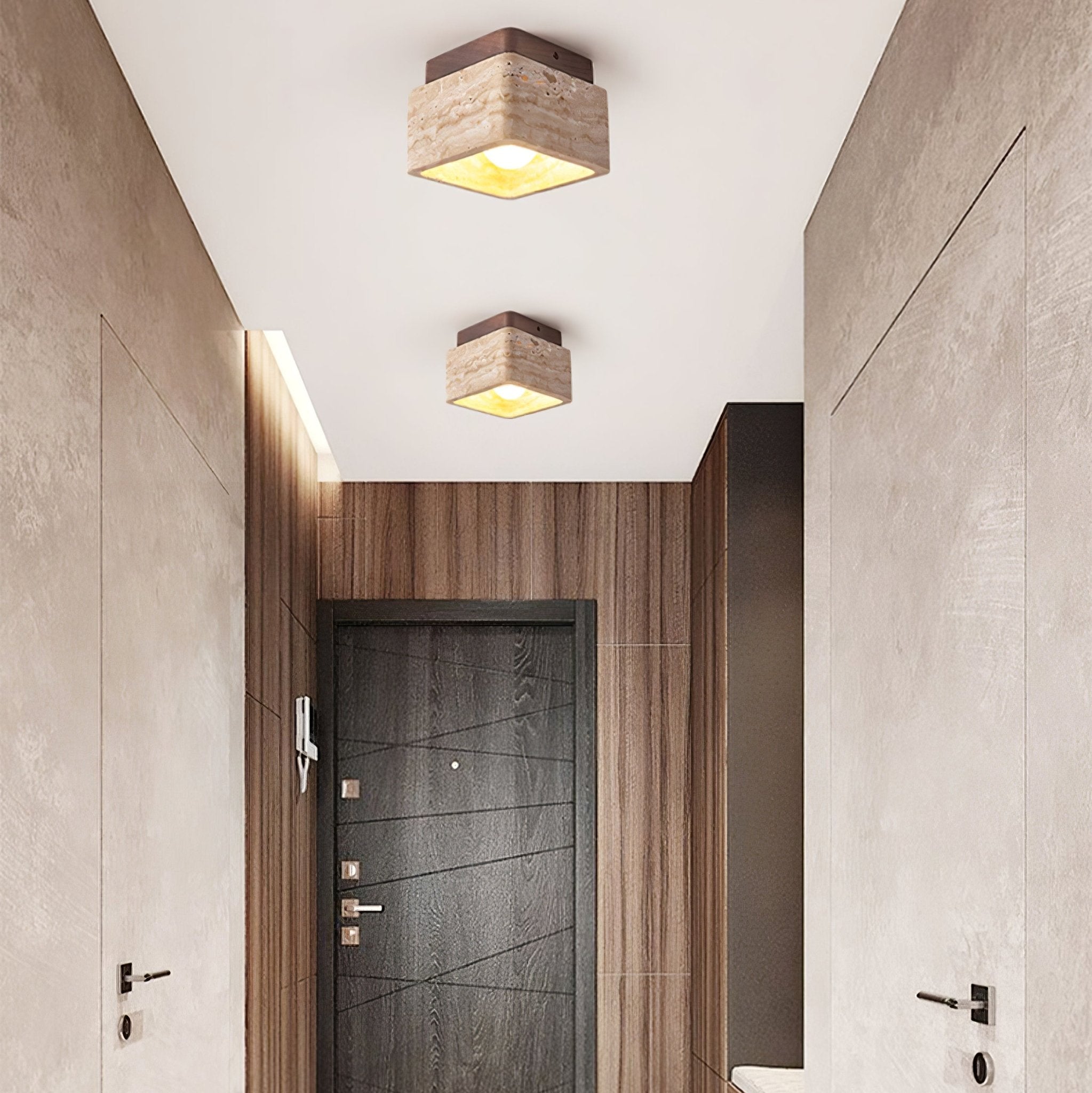 Plafonnier Travertin Texturé en Métal et Bois LED E27 Épuré