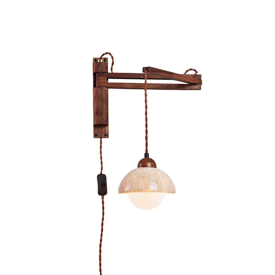 Applique Murale Avec Bras Oscillant En Travertin Et Bois D Hévéa