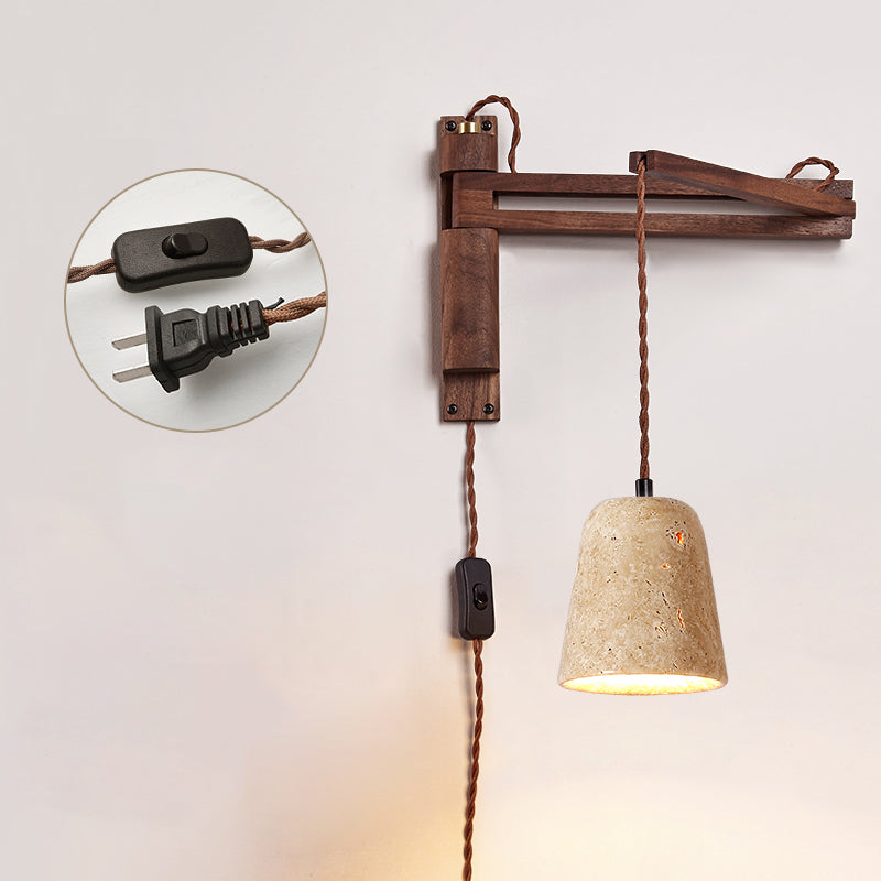 Applique Murale Avec Bras Oscillant En Travertin Et Bois D Hévéa