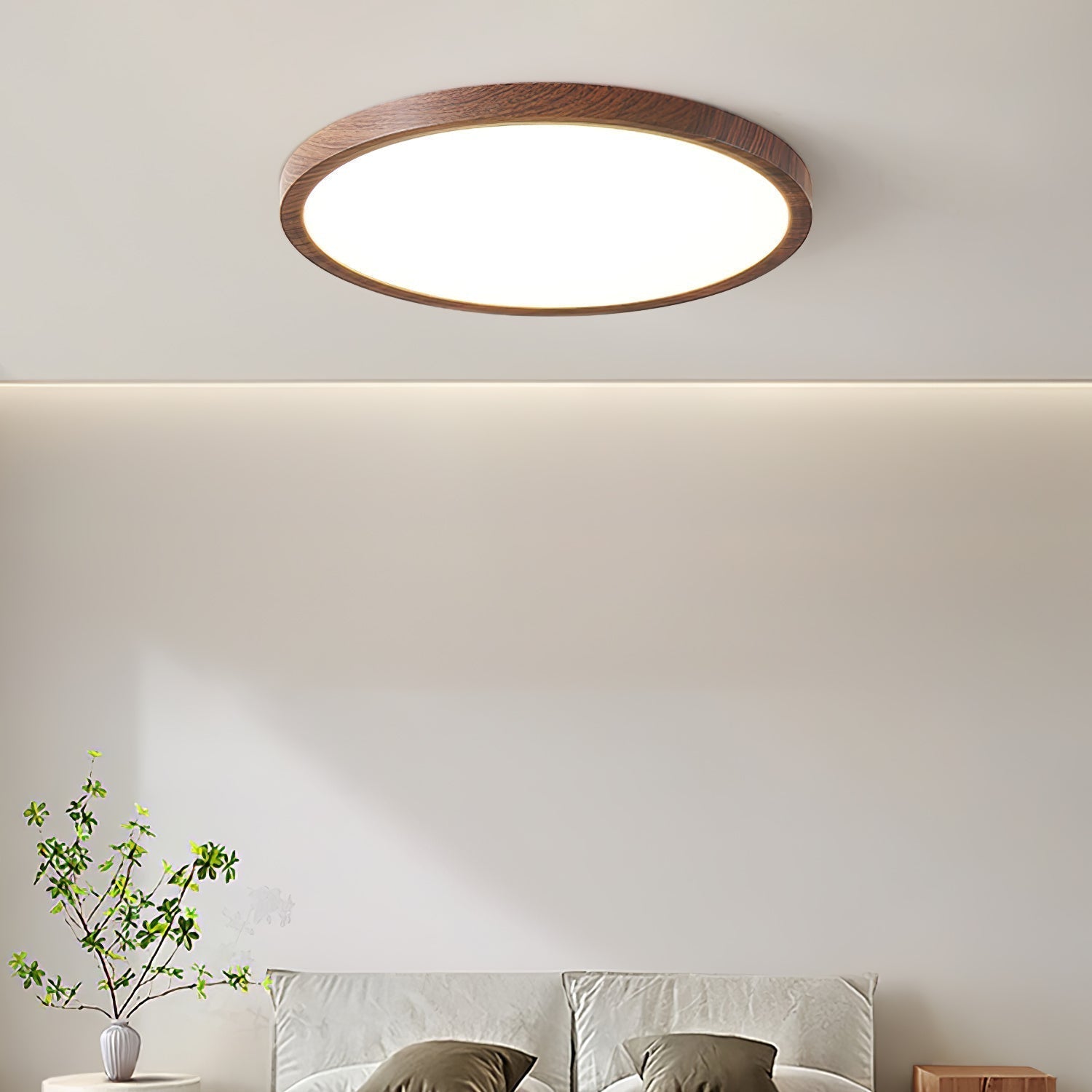 Plafonnier Rond Ultra Fin Bois Avec Diffuseur Acrylique Et Lumière Douce