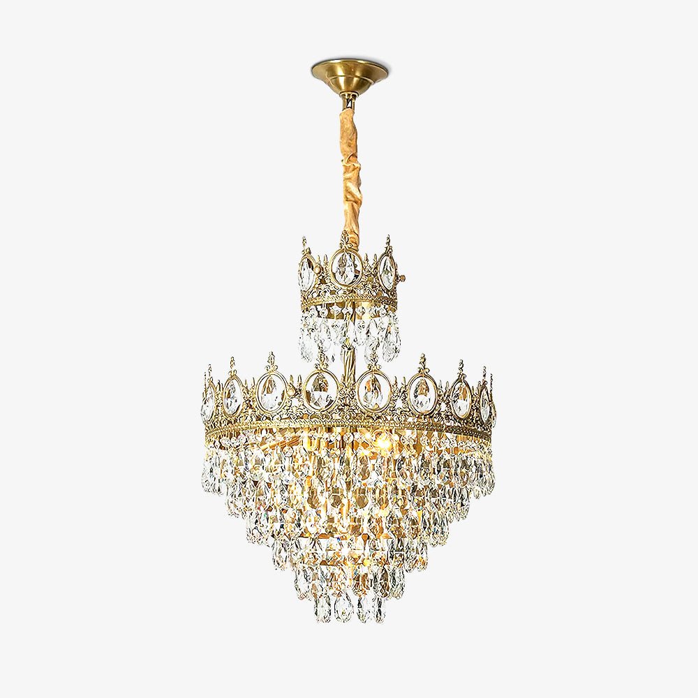 Lustre Suspension Cristal Vintage Doré Rénové Pour Ambiance Raffinée