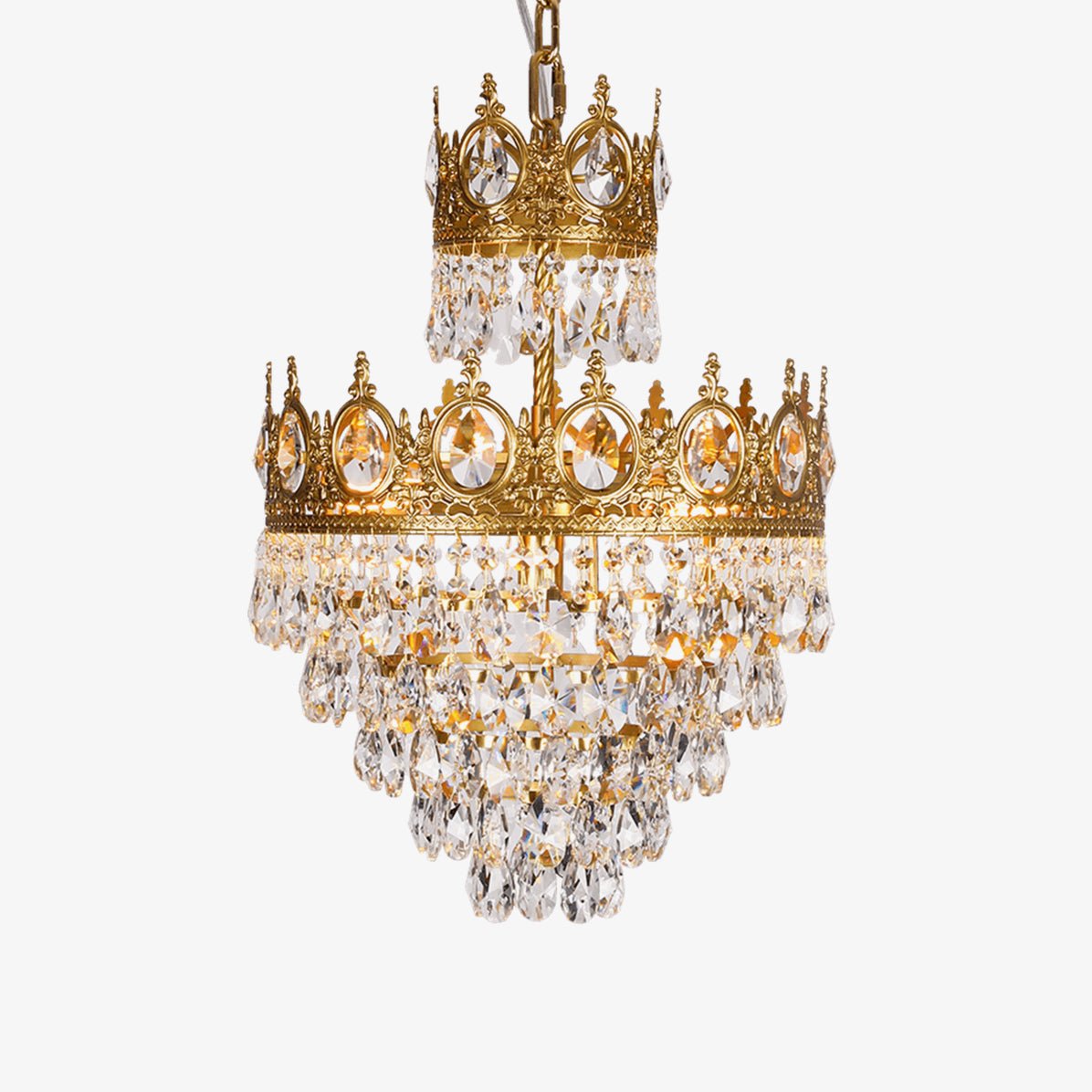 Lustre Suspension Cristal Vintage Doré Rénové Pour Ambiance Raffinée