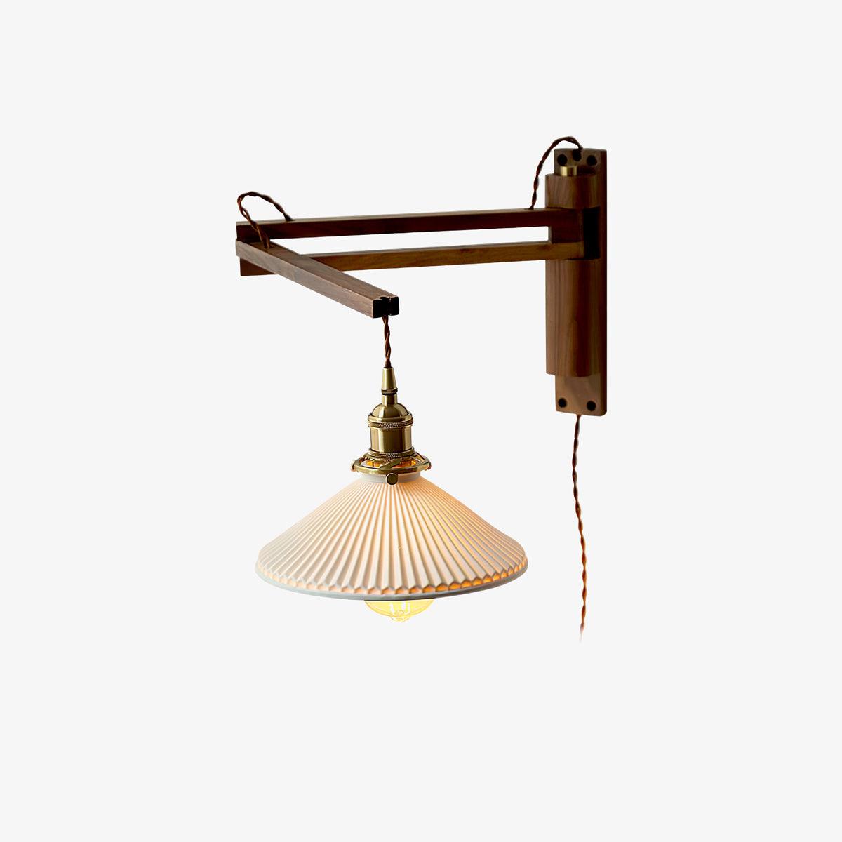 Lampe Murale Nordique À Bras Oscillant En Noyer Et Céramique Élégante