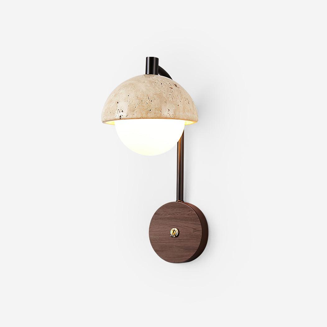 Lampe Murale en Travertin et Bois à Dôme pour Éclairage Élégant et Naturel