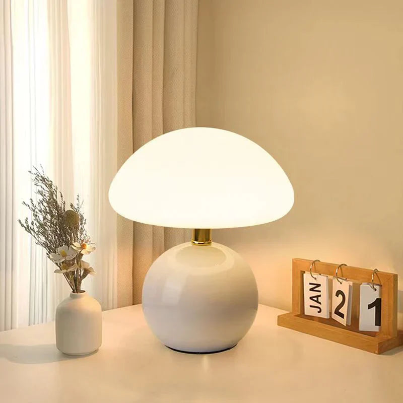 Lampe de Table Champignon en Céramique Crème